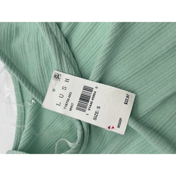 LUSH Junior’s Ribbed Sleeveless Wrap Tie Back Top, Mint Green - Picture 7 of 9